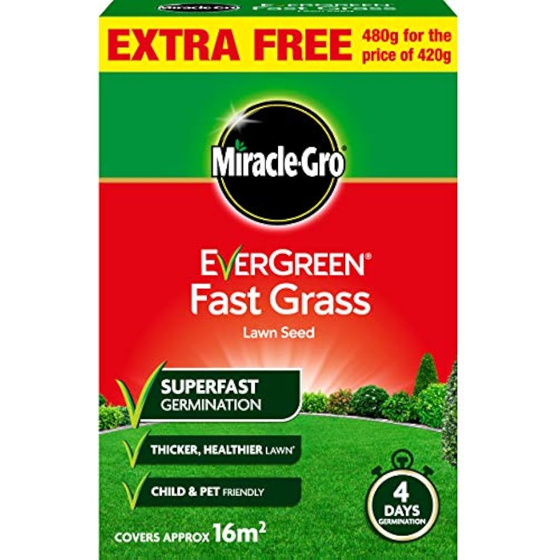 Miracle-Gro EverGreen Fast Grass Lawn Seed - 4 Day Rapid Germination 480g