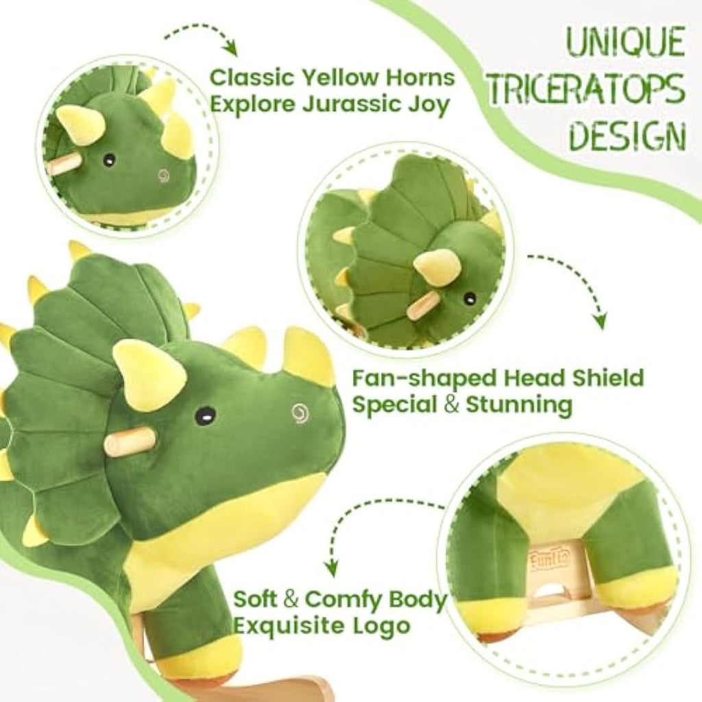 FUNLIO Dinosaur Rocking Horse - Plush Triceratops Ride-on for Toddlers