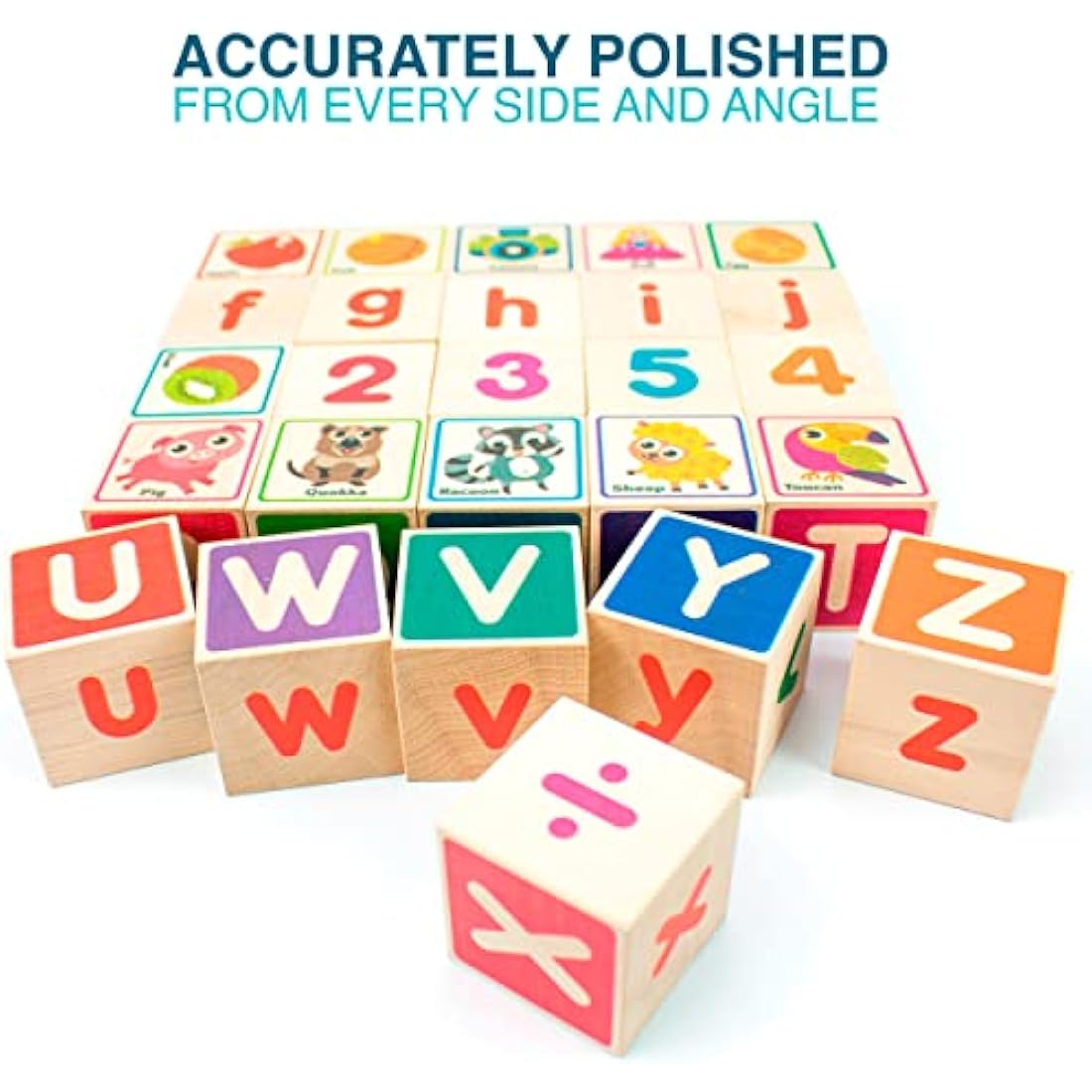 QUOKKA Wooden Alphabet & Number Building Blocks - Educational Toddler Toy