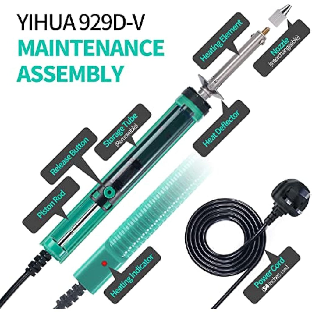 YIHUA 929D-V Electric Desoldering Iron | Solder Sucker Kit with UK Plug
