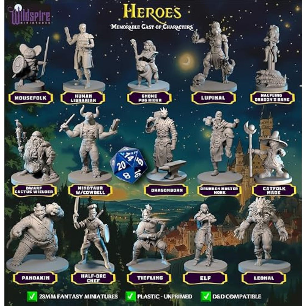 Wildspire Heroes & Troll King DND Miniatures | 29 Unpainted 28mm Figures