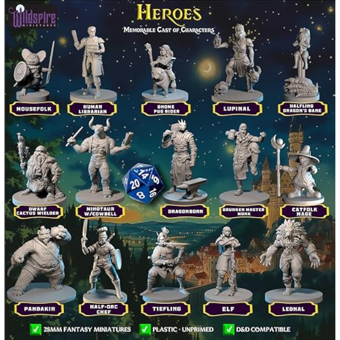 Wildspire Heroes & Troll King DND Miniatures | 29 Unpainted 28mm Figures