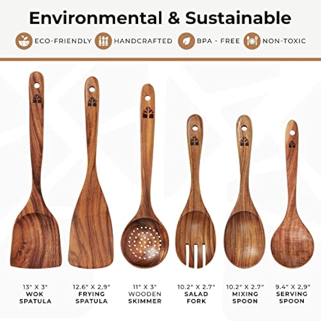 6-Piece Teak Wooden Utensil Set | Non-Stick Cooking Spoons