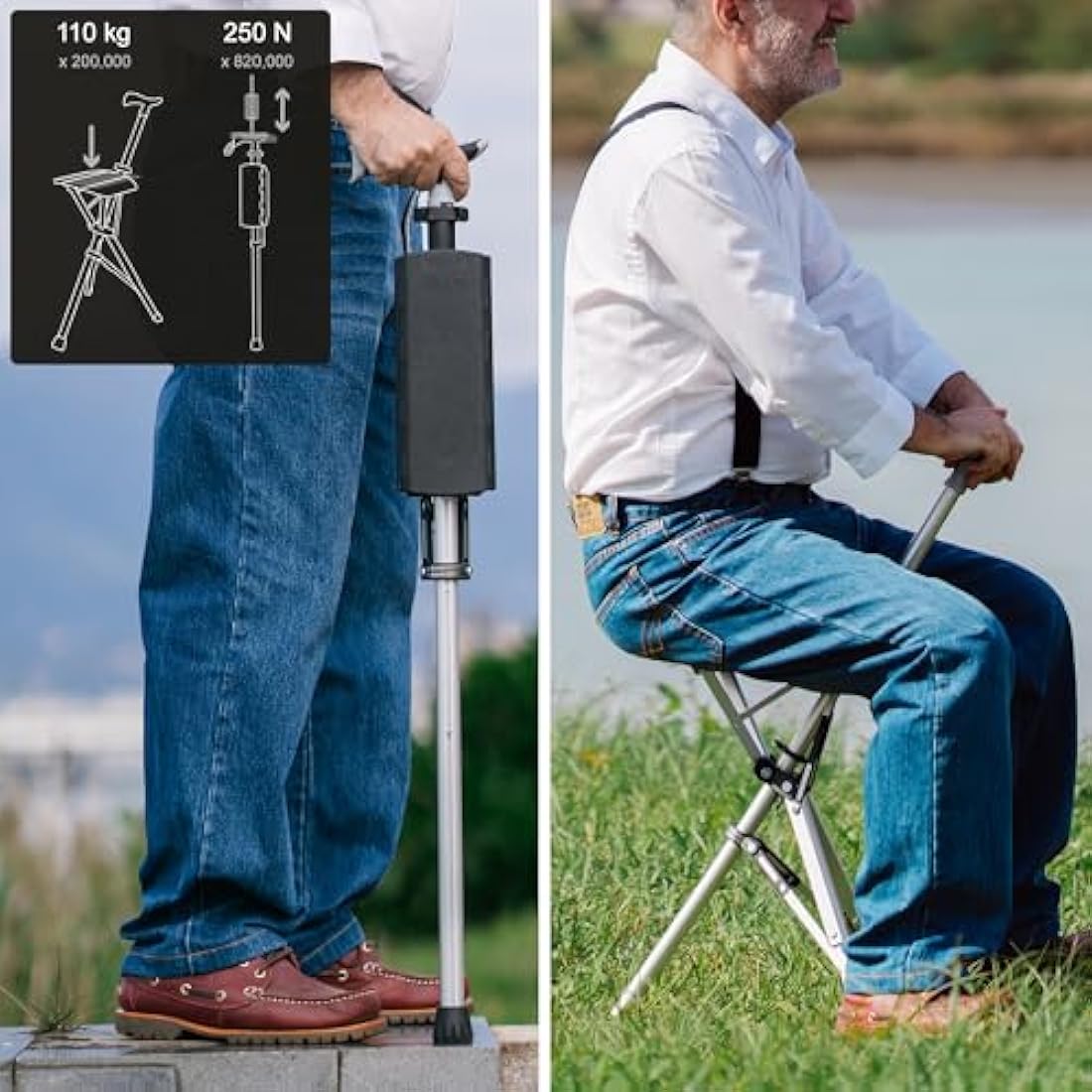 Ta-Da Chair Walking Stick with Seat – Lightweight Folding Travel Stool