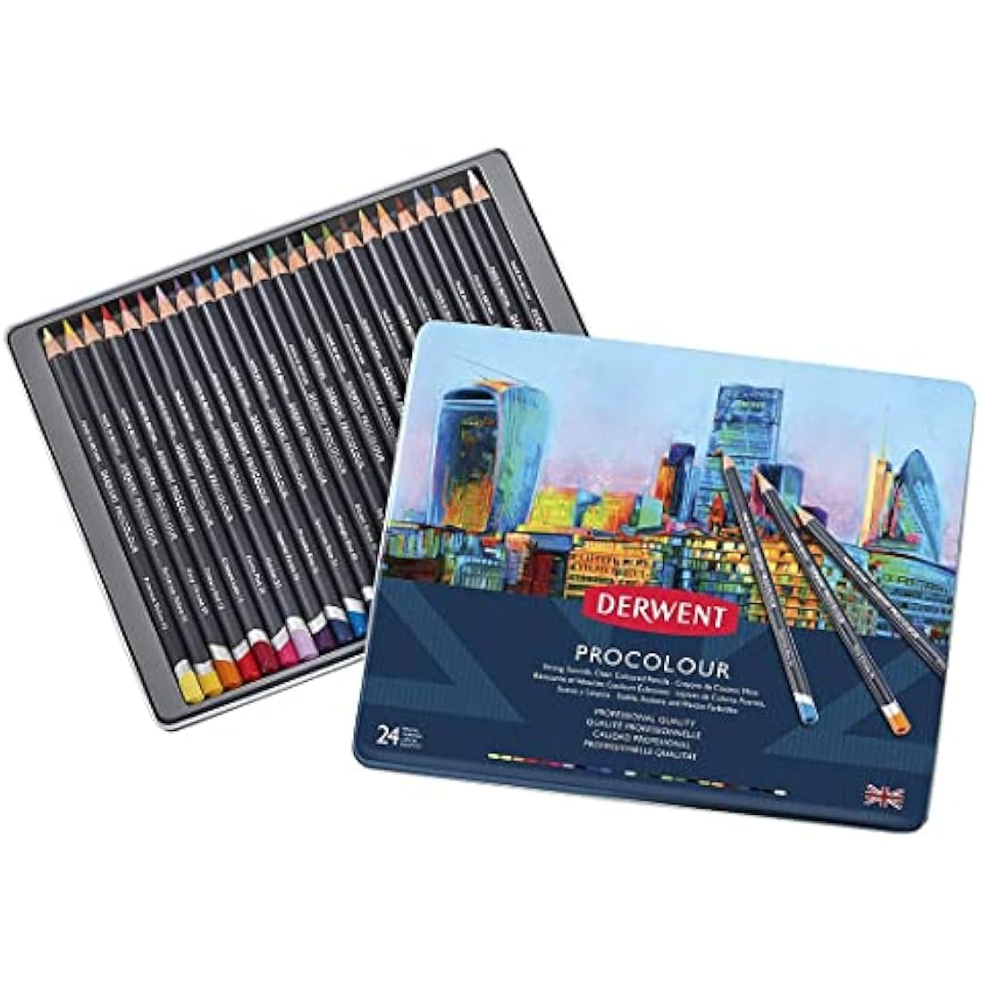 Derwent Procolour Pencils - Set of 24 Professional Drawing Pencils in Tin