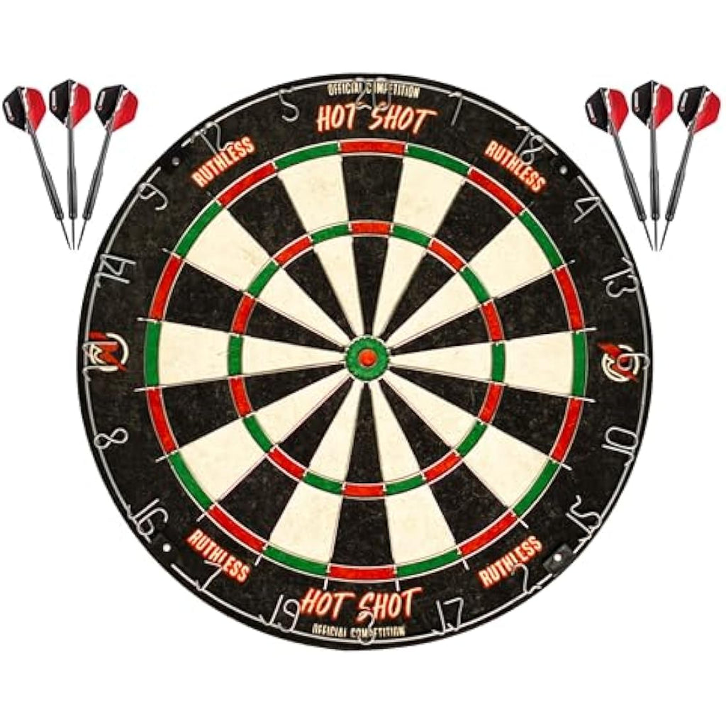 Ruthless Hot Shot Sisal Dartboard Set | Professional Steel Tip Darts