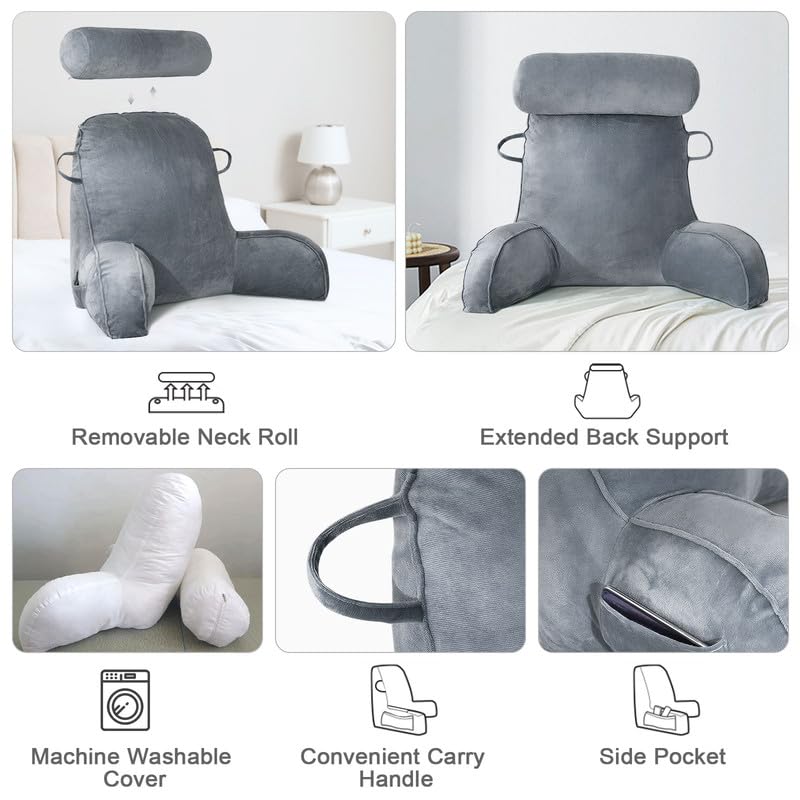 Mingfuxin Reading Pillow | Velvet Bed Backrest with Neck and Arm Support