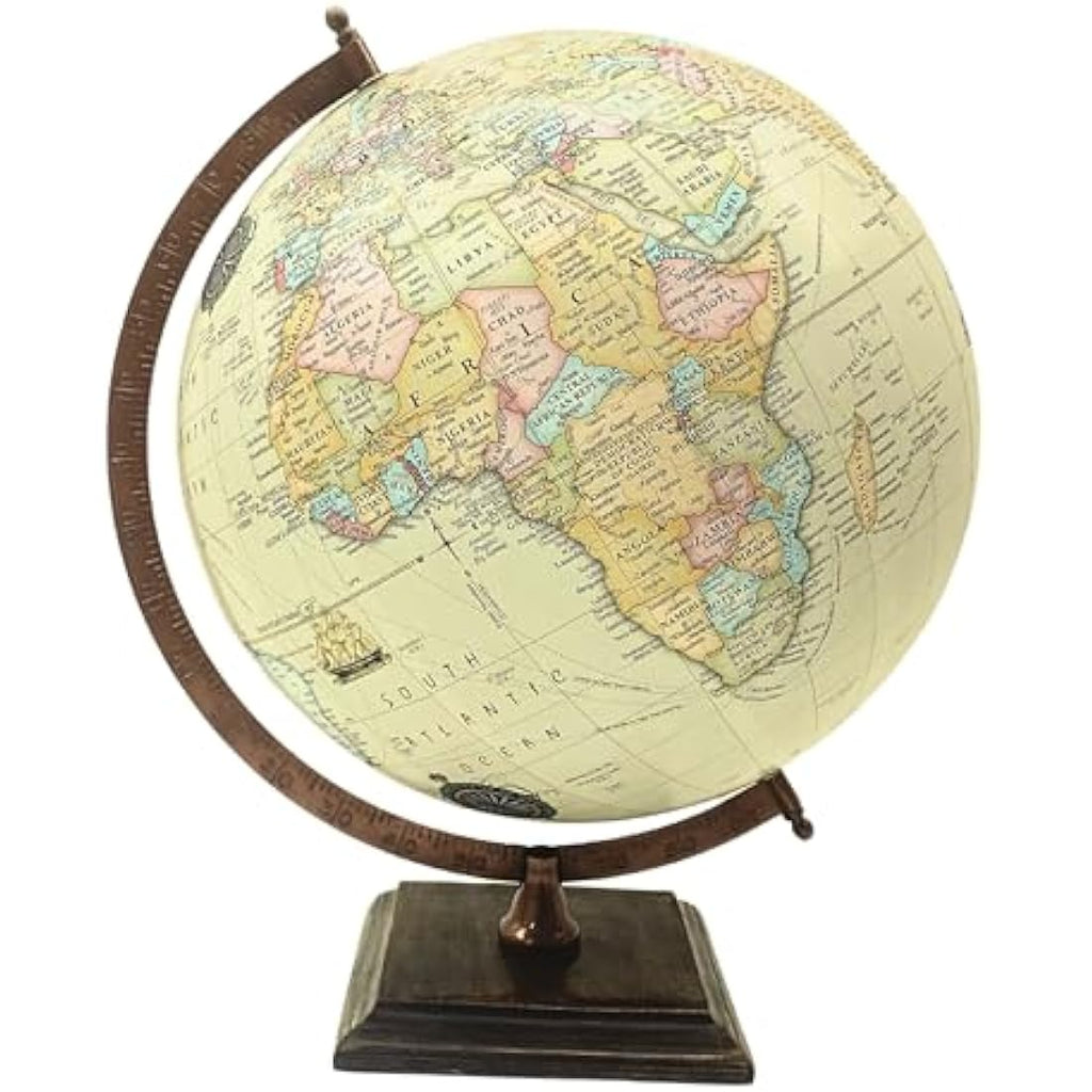 30cm Antique World Globe | Vintage Map with Wooden Base