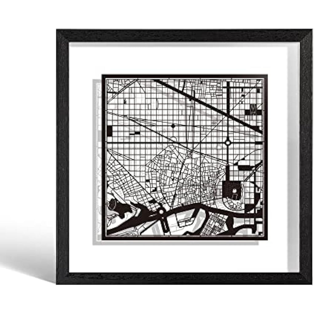 Jolof Store Barcelona Paper Map Art – 9x9 Black Frame Wall Decor