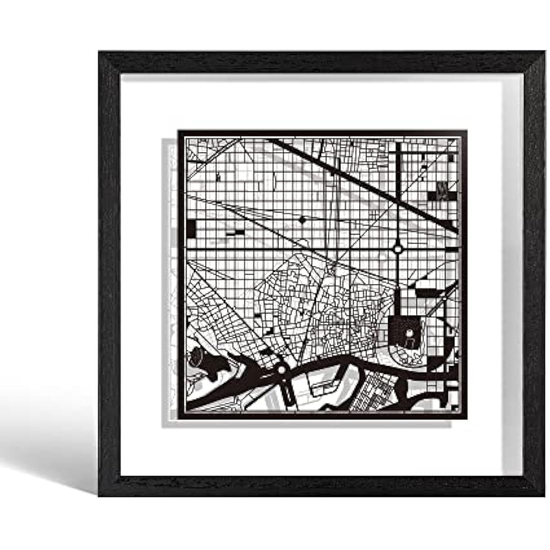 Jolof Store Barcelona Paper Map Art – 9x9 Black Frame Wall Decor