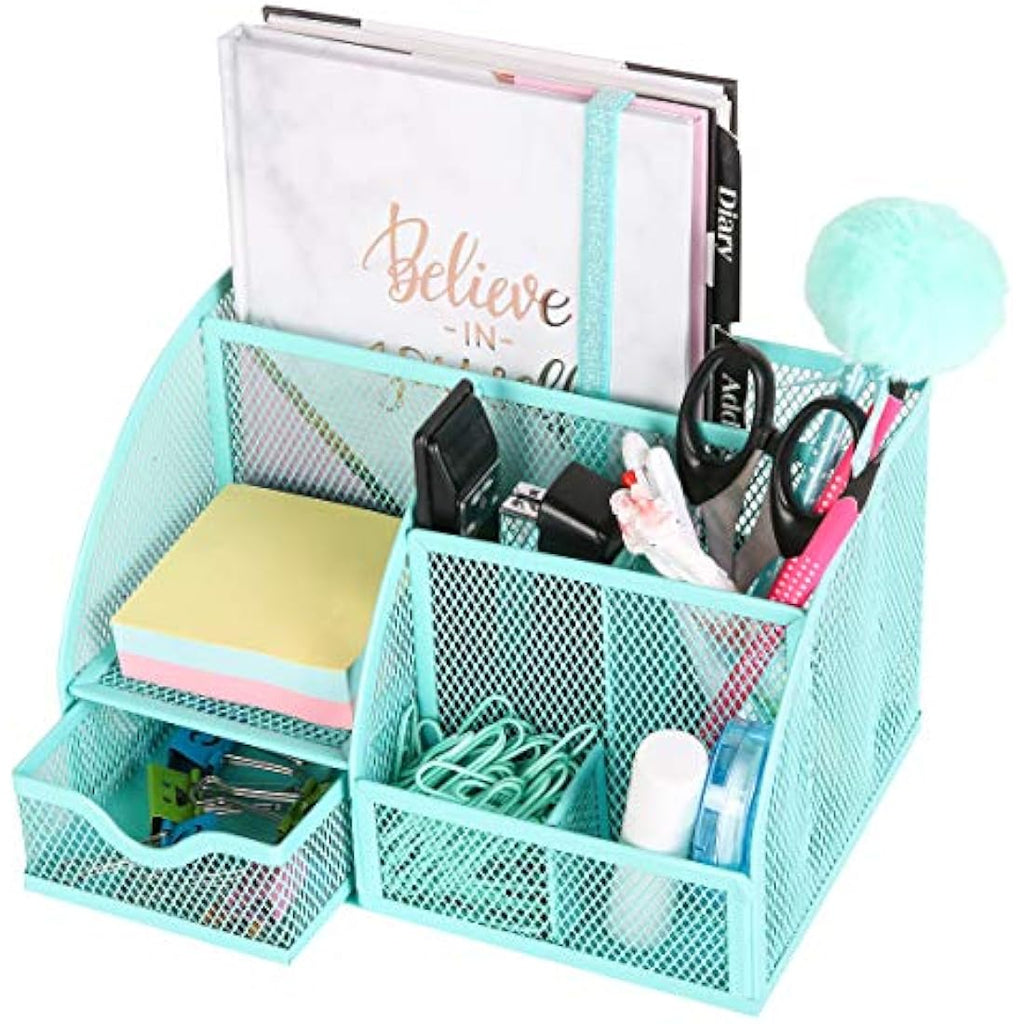 Exerz Mesh Desk Organiser | 7-Compartment Metal Desktop Tidy Caddy