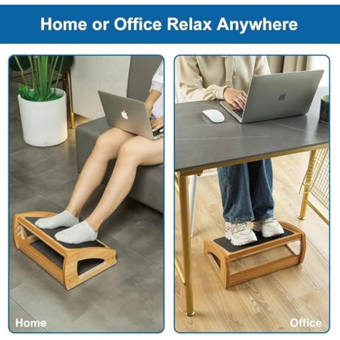 StrongTek Wooden Under Desk Footrest – Adjustable Ergonomic Foot Stool