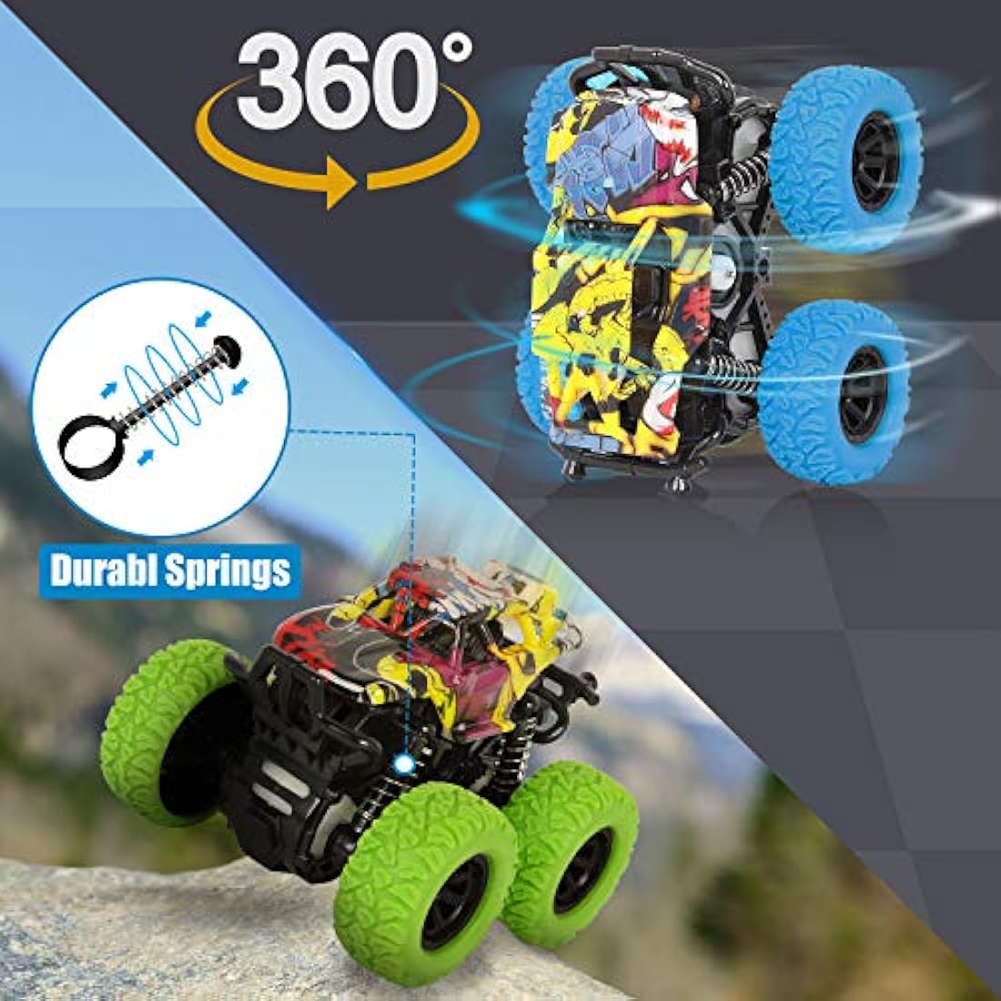 Shayson 2-Pack Monster Truck Toys – Friction Powered Stunt Cars for Kids