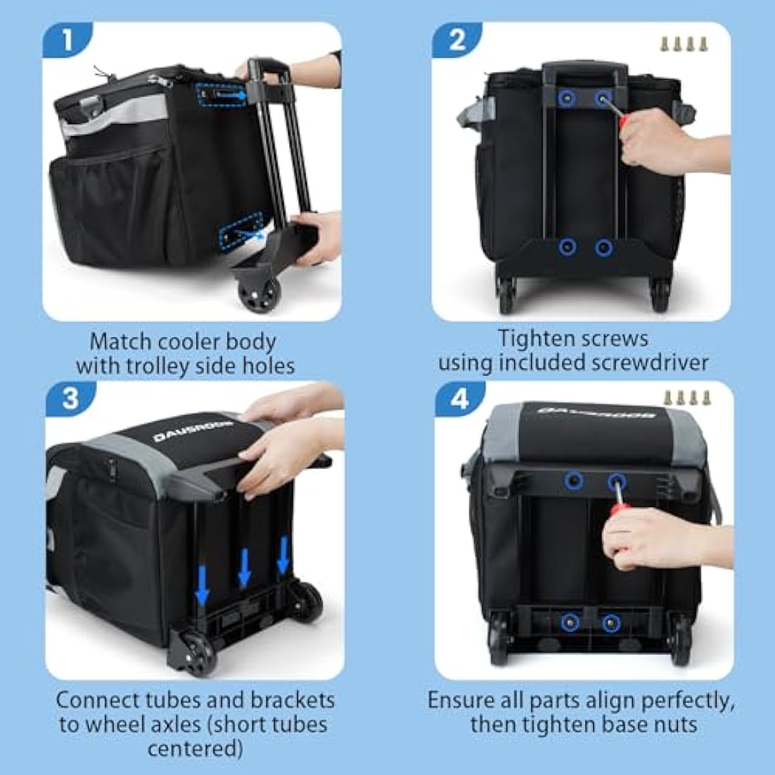DAUSROOB Rolling Cooler | 48-Can Insulated Soft Sided Wheeled Ice Chest