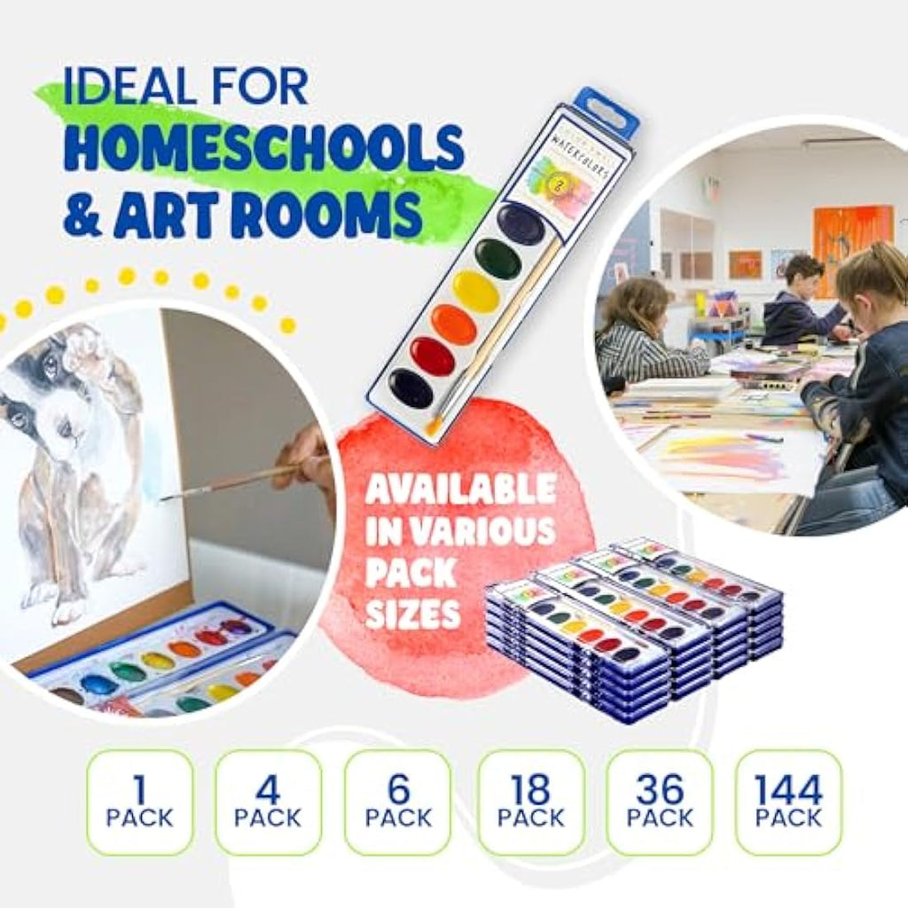 Color Swell 6-Set Watercolour Paint Pack | 8 Washable Colours with Brushes