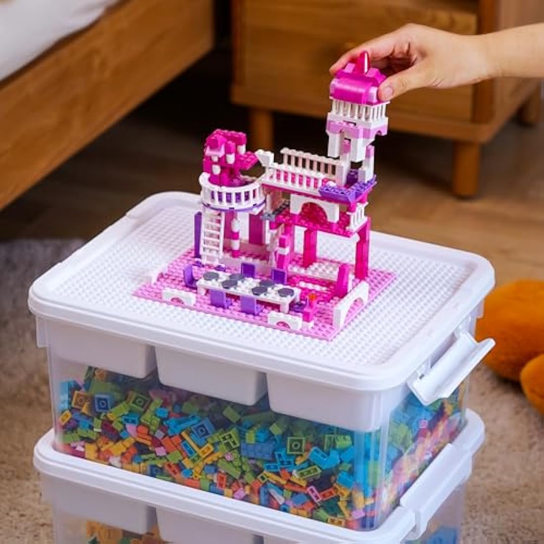 16L Plastic Craft Storage Box with Removable Tray & Latch