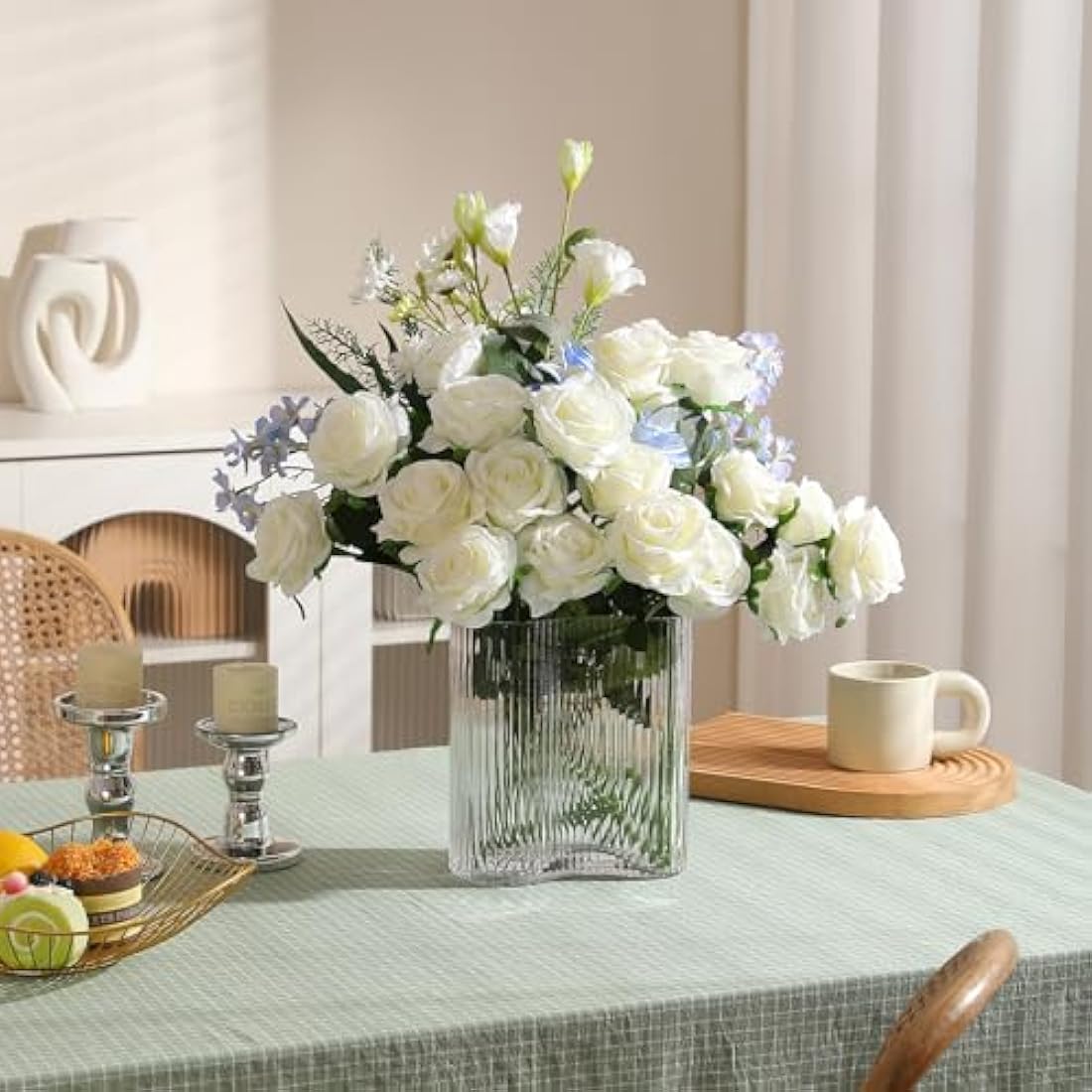 Jolof Store 12PCS Artificial Silk Roses – Cream White Wedding Decor