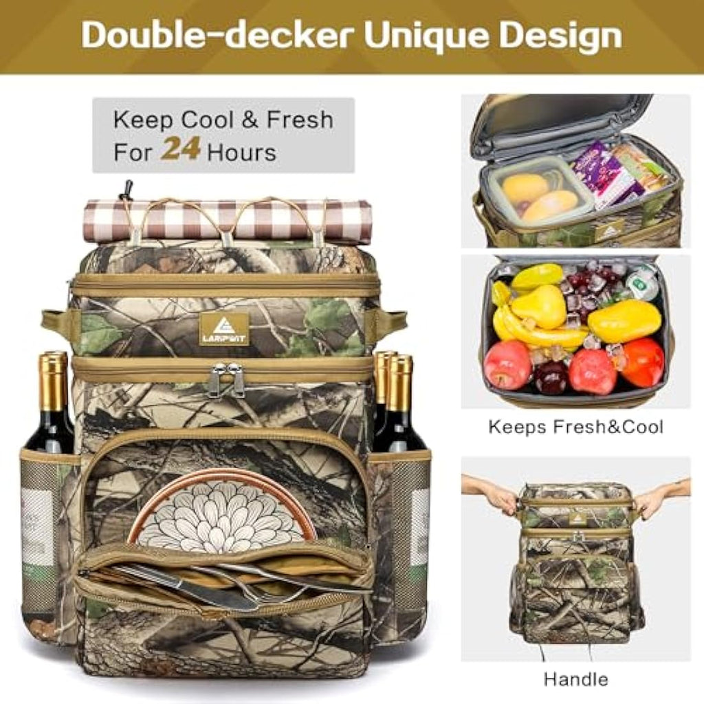 Laripwit Insulated Cooler Backpack | 54 Can Leak-Proof Camo Picnic Bag