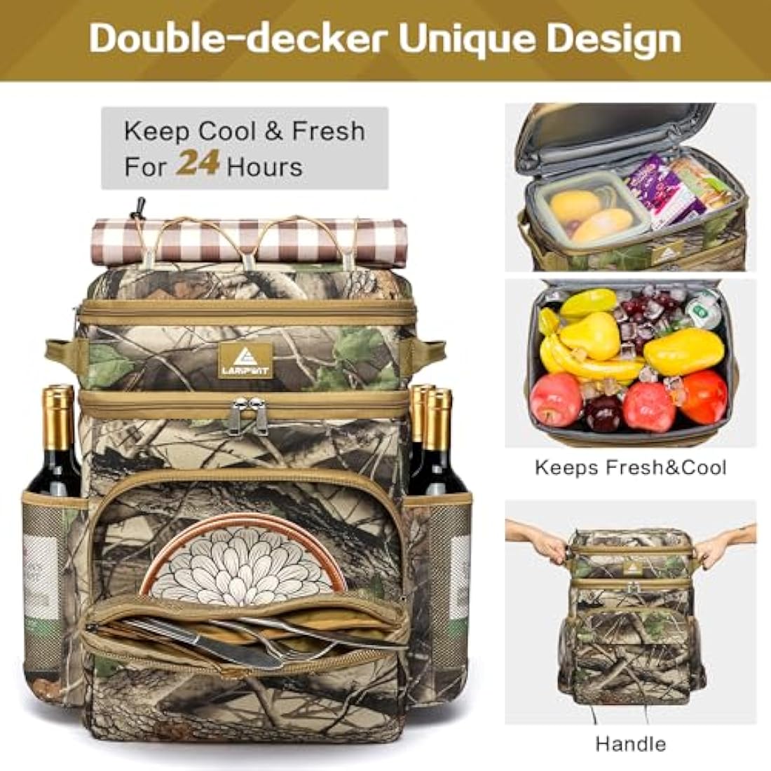 Laripwit Insulated Cooler Backpack | 54 Can Leak-Proof Camo Picnic Bag