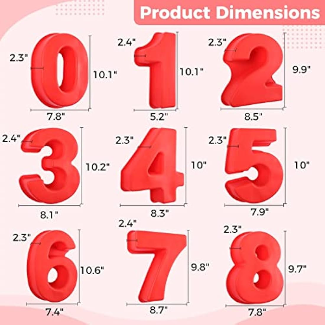 SWEWARM 10 Inch Number Cake Pans - 9 PCS Large Silicone 3D Molds, Red
