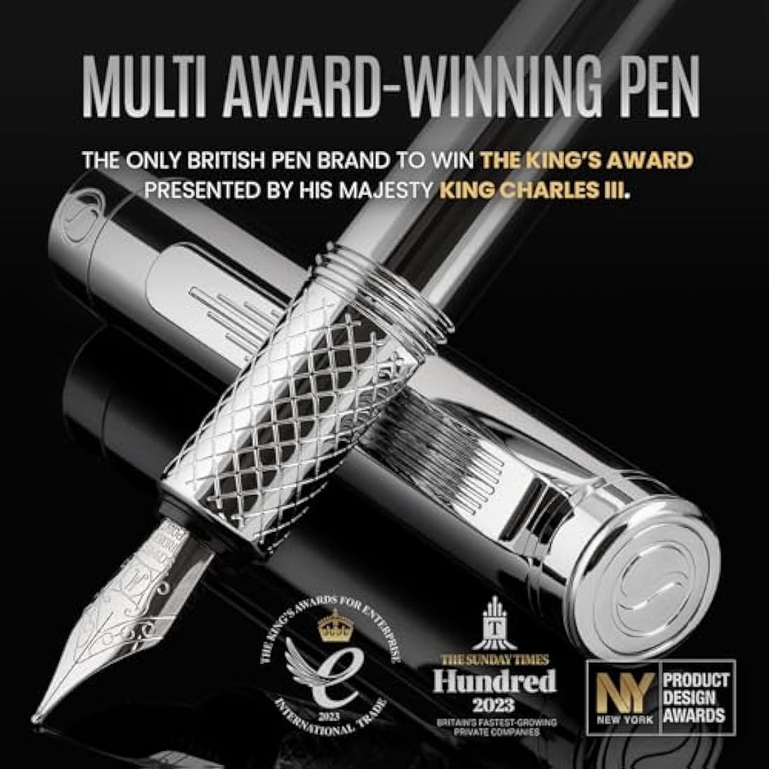 Scriveiner Silver Chrome Fountain Pen – Luxury Medium Schmidt Nib EDC Pen