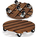 Yangbaga 12" Wood Plant Caddy | 2-Pack Heavy Duty Rolling Stand