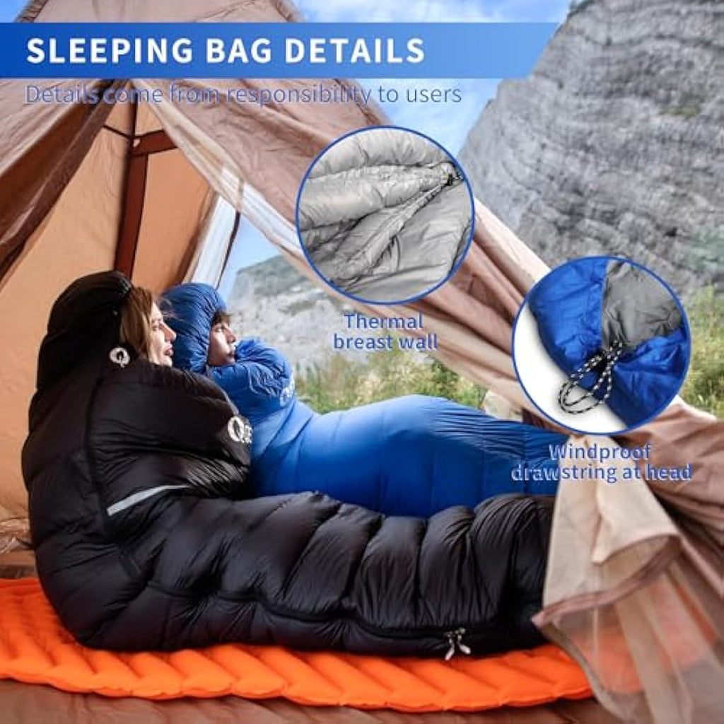 QEZER Down Sleeping Bag | Lightweight 4-Season Rectangular Nylon Bag