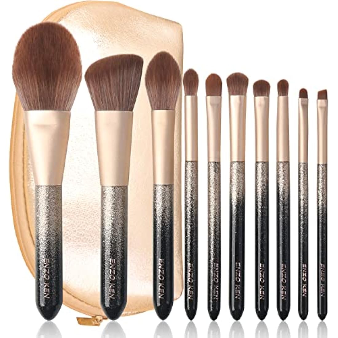 ENZO KEN Professional Sable Hair Makeup Brush Set with Case - Black