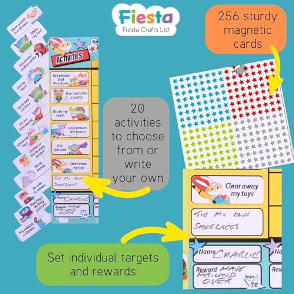 Fiesta Crafts Superhero Magnetic Reward Chart – 4 Child Chore Board