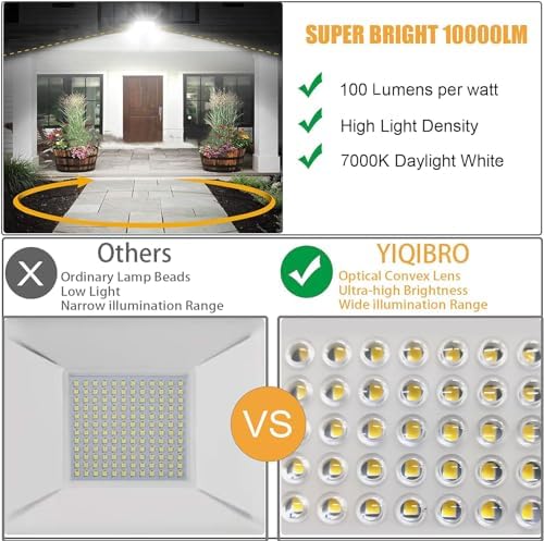 YIQIBRO 100W LED Floodlight Outdoor 2-Pack | IP67 Waterproof 10000LM