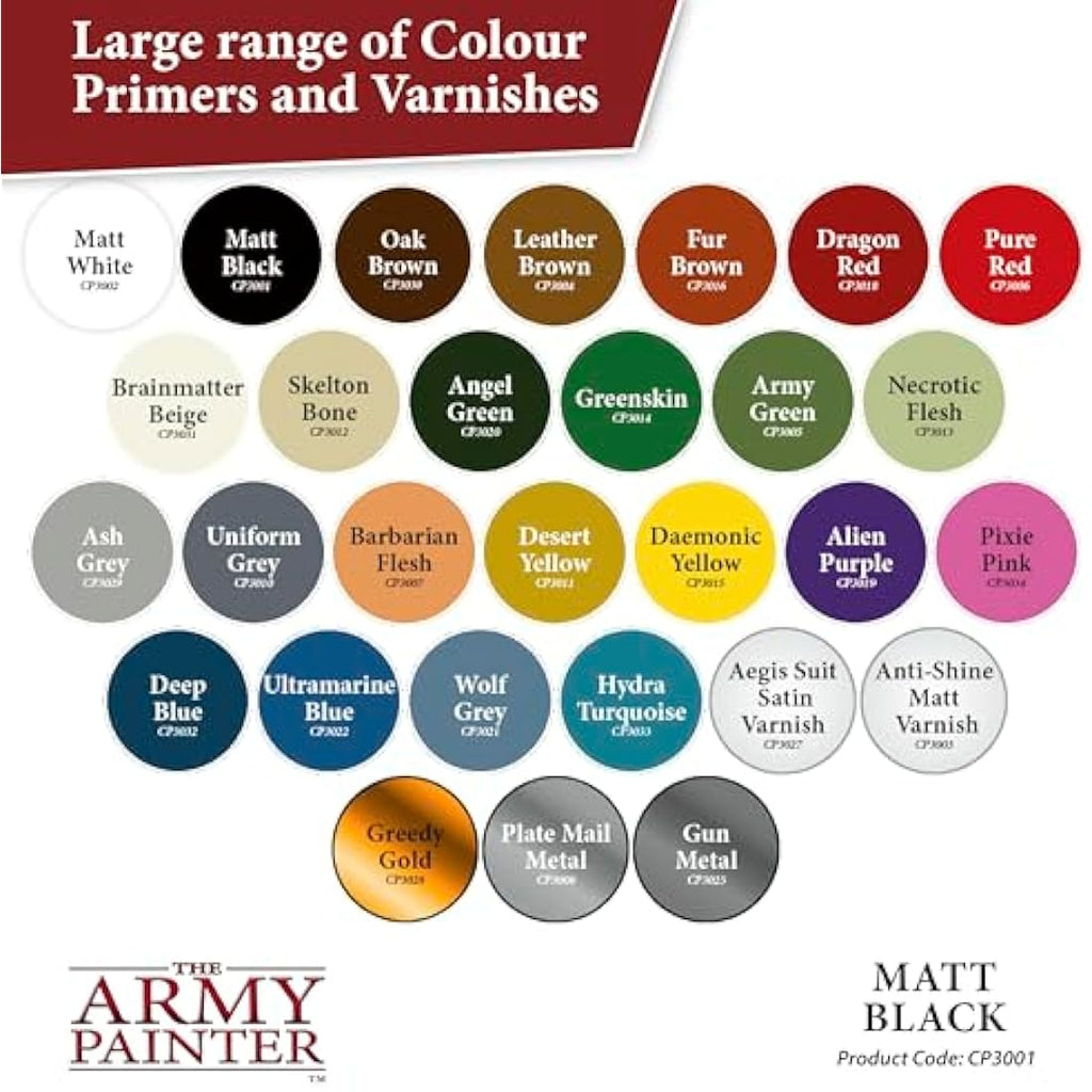 The Army Painter Matt Black Colour Primer – 400ml Acrylic Spray Paint