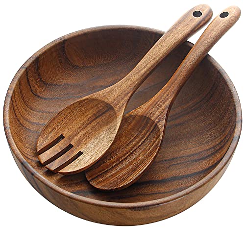 AOOSY Acacia Wooden Salad Bowl Set – 9.5 Inch Serving Bowl with Servers