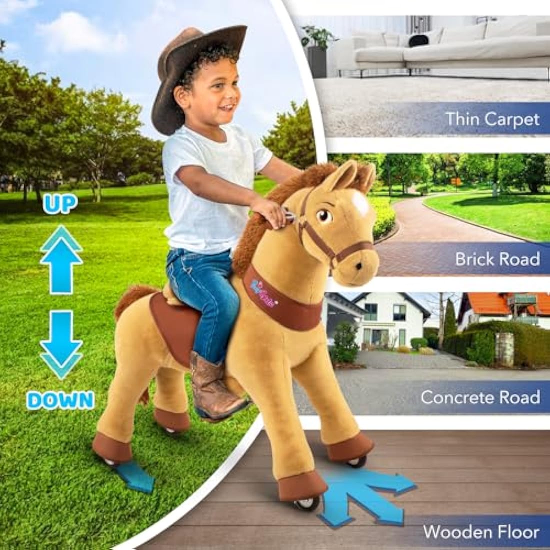 PonyCycle Essential Model E Ride-on Horse with Brake - Light Brown
