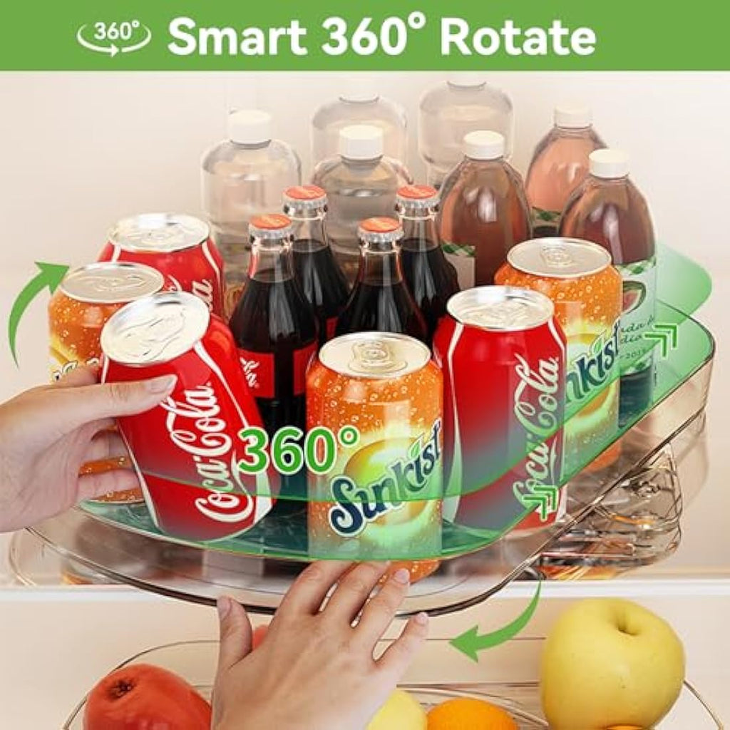 Voova 360° Rotating Lazy Susan Fridge Organizer – Clear PET Tray (2 Pack)