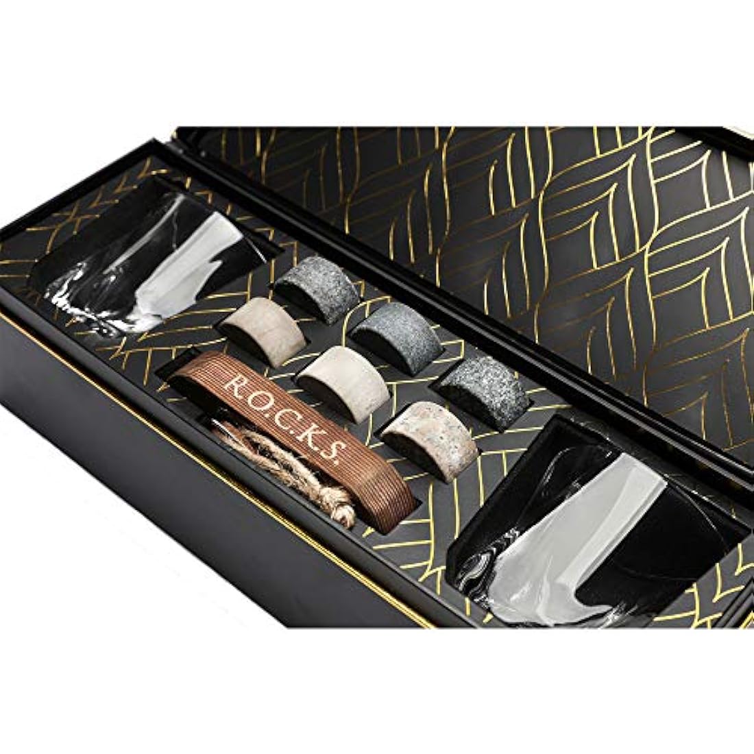 R.O.C.K.S. Whiskey Chilling Stones Gift Set | 6 Granite Rocks & 2 Glasses