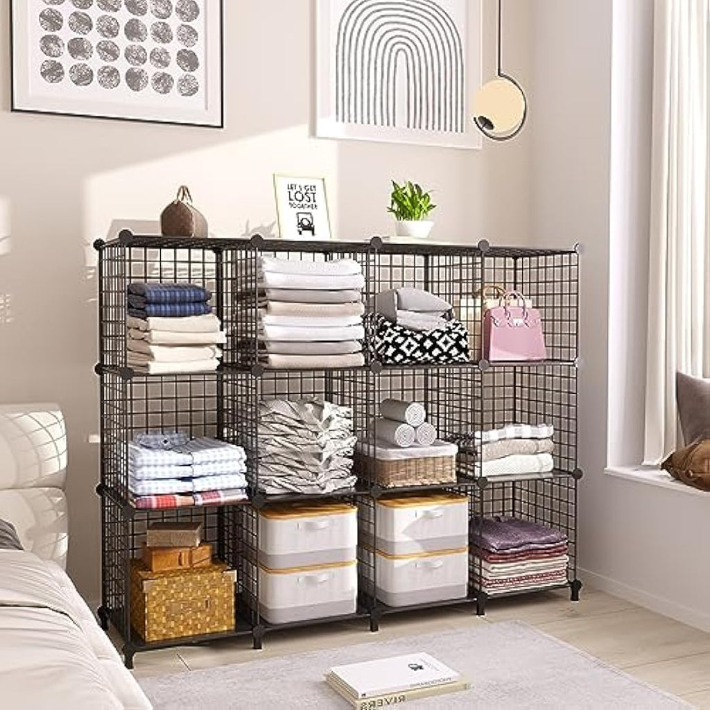 AWTATOS 12-Cube Wire Storage Shelves | DIY Modular Bookcase Unit, Black