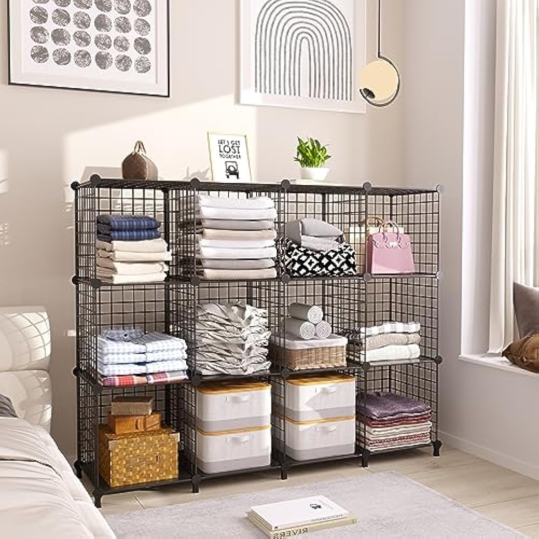 AWTATOS 12-Cube Wire Storage Shelves | DIY Modular Bookcase Unit, Black