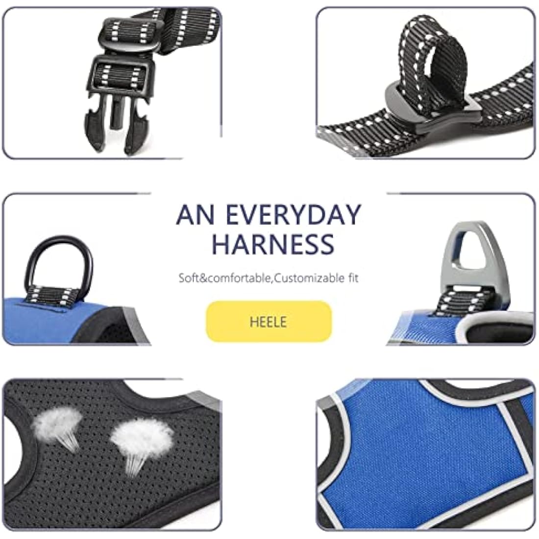 HEELE No Pull Dog Harness | Reflective Padded Training Vest - Blue, M