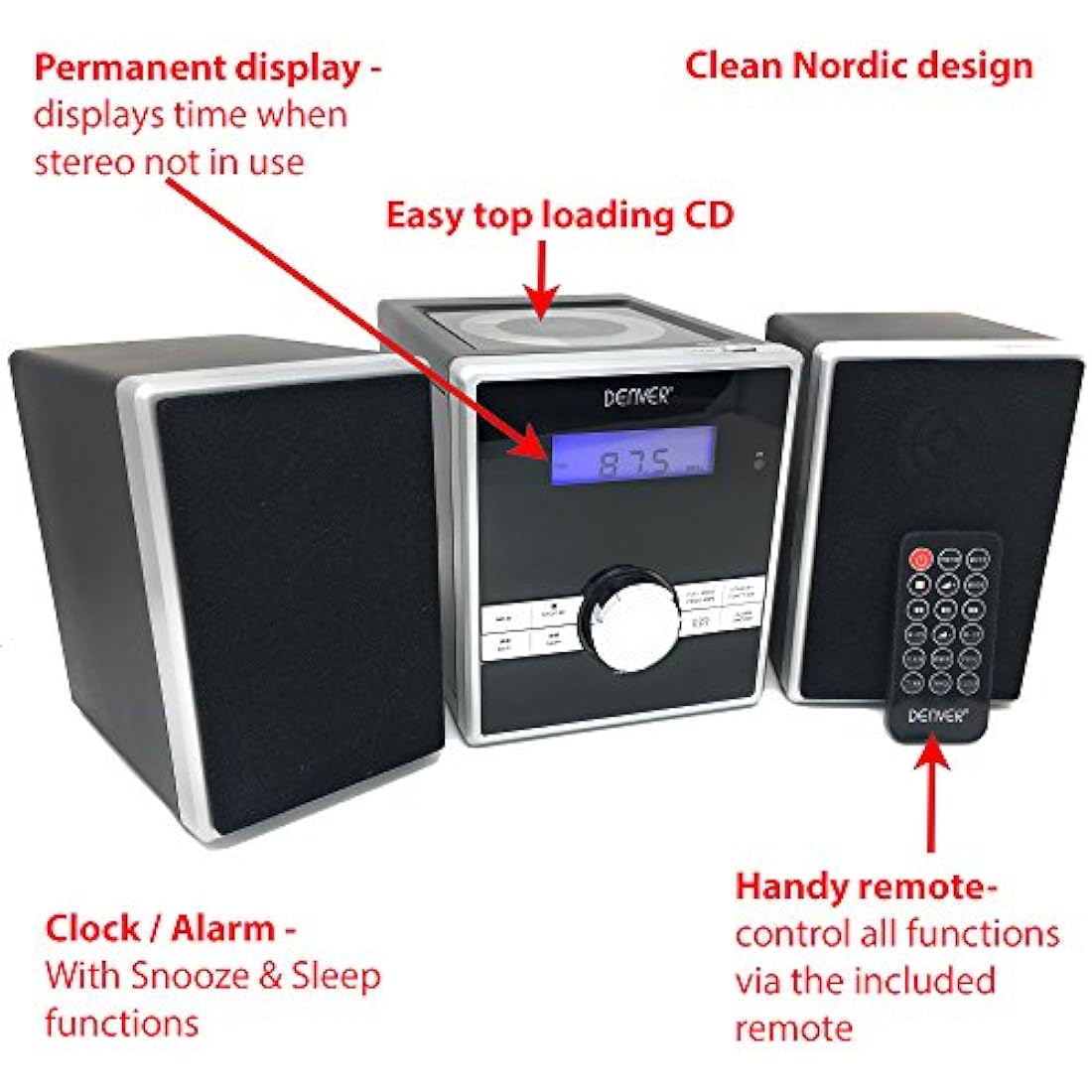 Denver MCA-230 Micro HiFi System | Compact CD Player with FM Radio & Clock