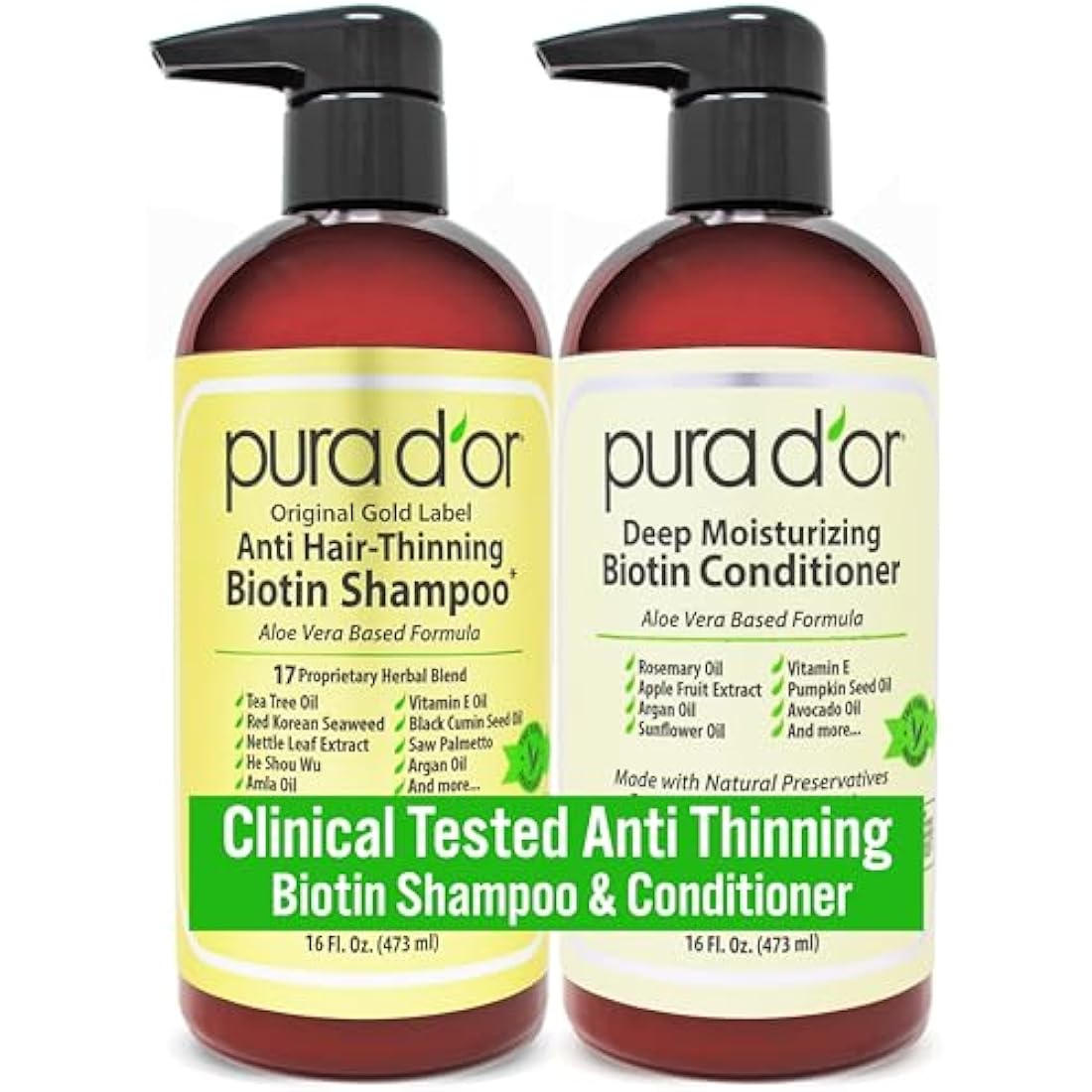 PURA D'OR Gold Label Anti-Thinning Shampoo & Conditioner Set
