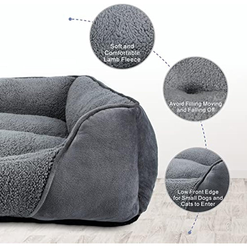 MIXJOY Orthopedic Large Dog Bed – Washable Fleece Pet Bed, Grey