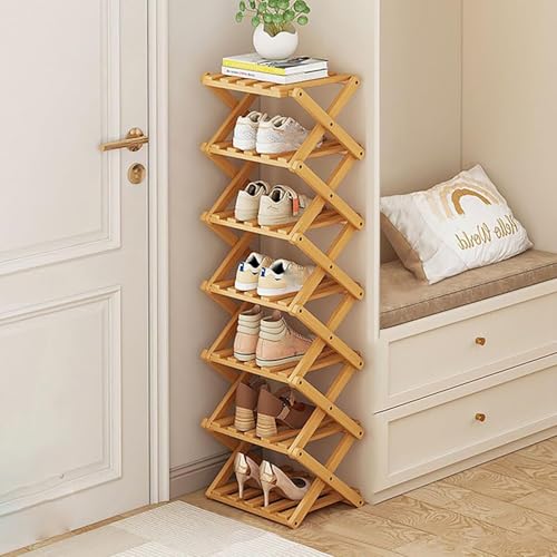 Akloya 7-Tier Bamboo Shoe Rack | Foldable Vertical Space Saving Organizer