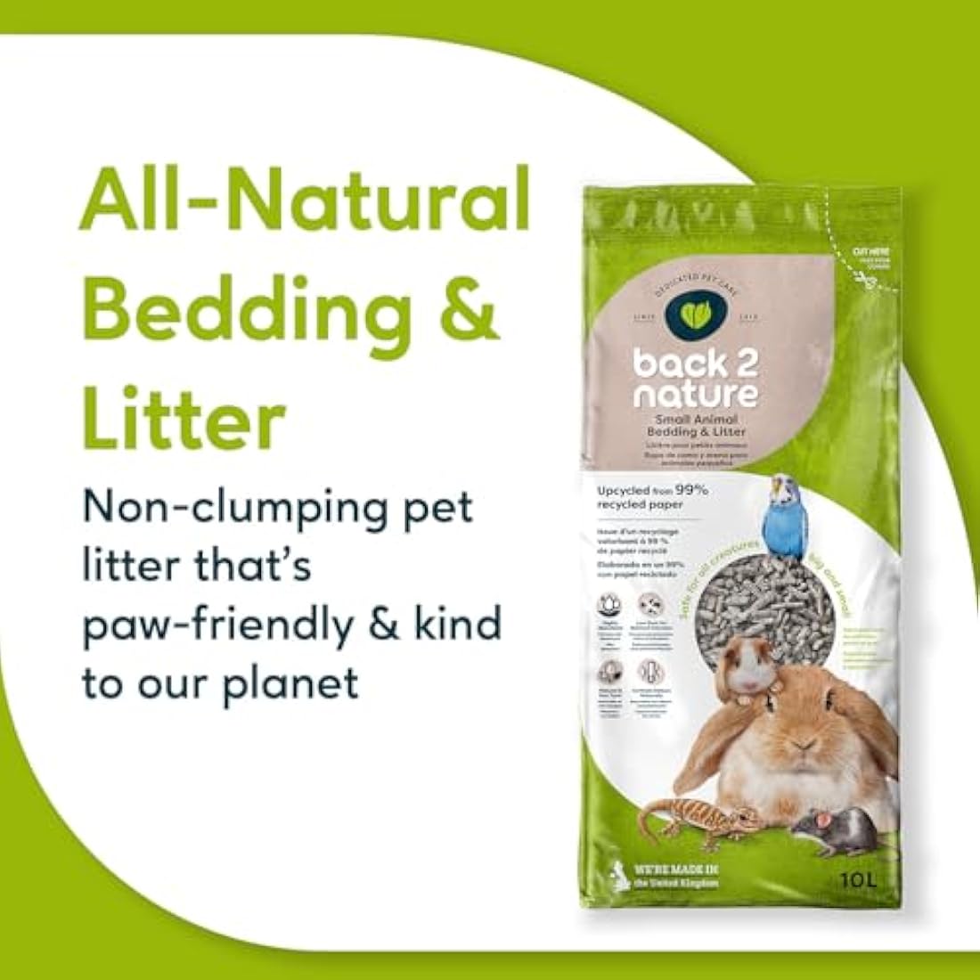 Back 2 Nature Recycled Paper Litter & Bedding for Small Pets | 10L