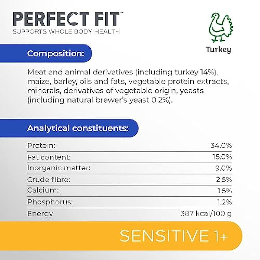 Perfect Fit Sensitive Adult 1+ Dry Cat Food - Rich in Turkey (7kg)