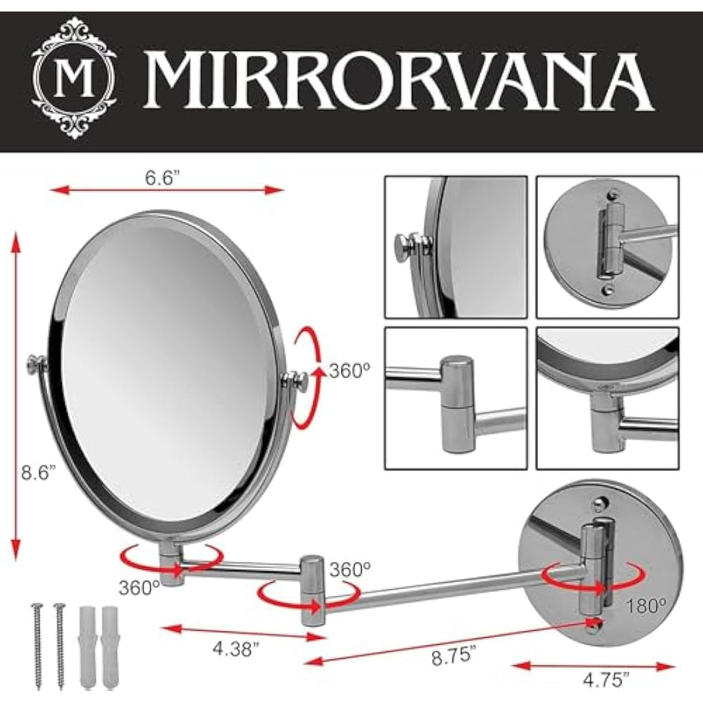 Mirrorvana Oval Wall Mount Bathroom Mirror – 5X Magnification Chrome