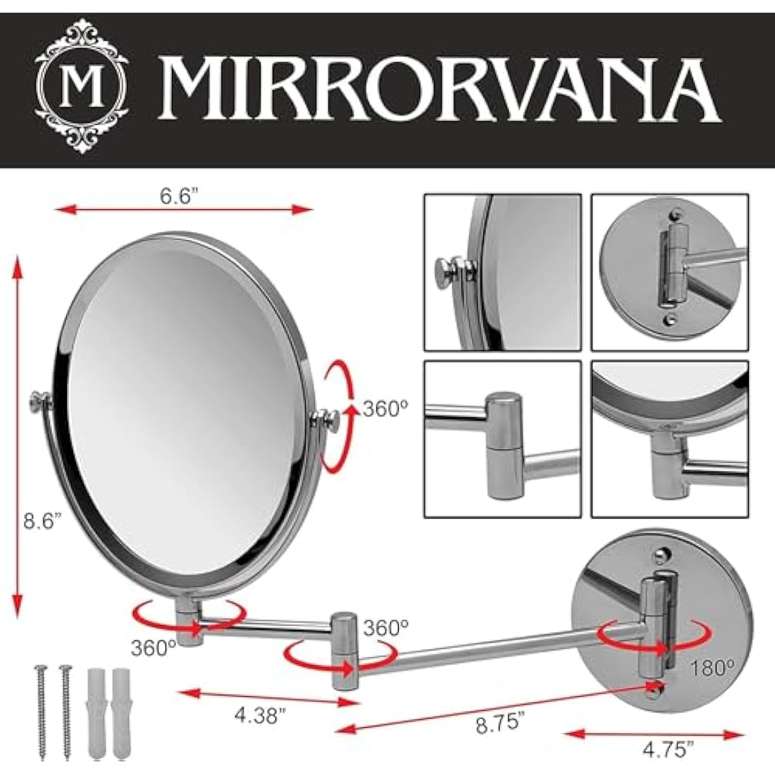 Mirrorvana Oval Wall Mount Bathroom Mirror – 5X Magnification Chrome