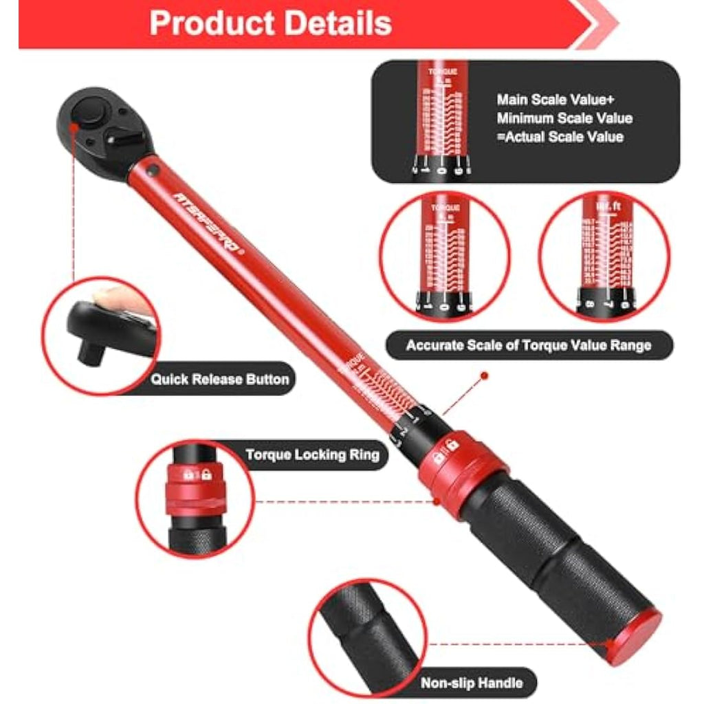 ATsafepro 1/2 Inch Torque Wrench | 20-230 Nm Dual-Direction Click Tool