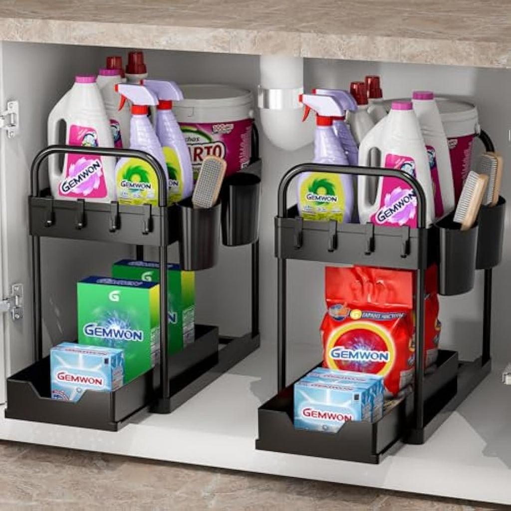 Gemwon 2-Tier Under Sink Organizer | Sliding Kitchen Storage Basket, 2 Pack