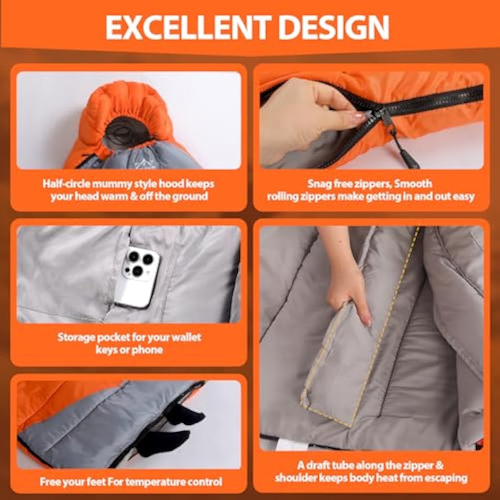 ETGLCOZY XL Sleeping Bag | 4-Season Cold Weather Camping with Compression Sack