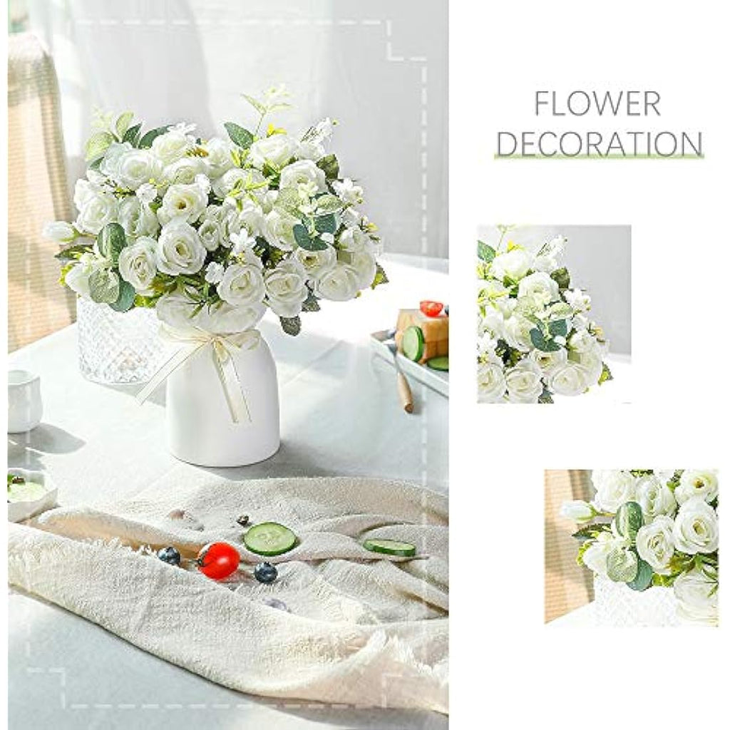 Jolof Store Artificial Silk Rose Arrangement with Ceramic Vase - White